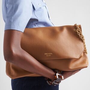Prada Doux Extra Large Caramel Leather Shoulder Bag